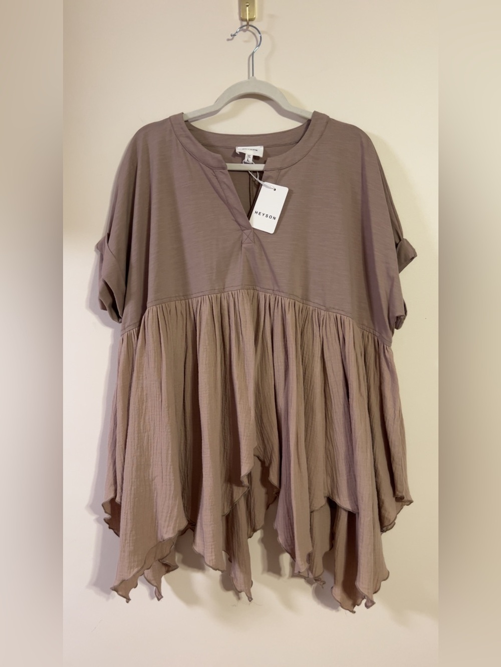 Heyson Taupe Flow-Through Peplum Tunic - Picture 1 of 4